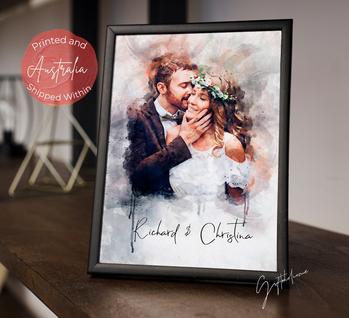 Romantic Watercolor Couple Portrait Customizable Wedding Poster