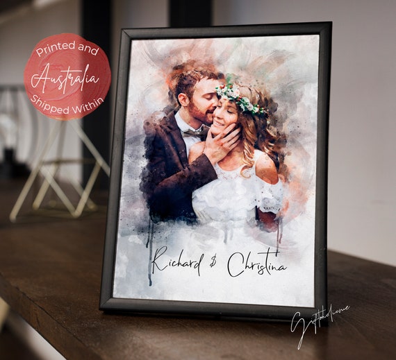 Personalised Couple Portrait Gift Form Photo Wedding Anniversary Wall Art Gift Watercolor Portrait For Husband Wife Boyfriend Girlfriend