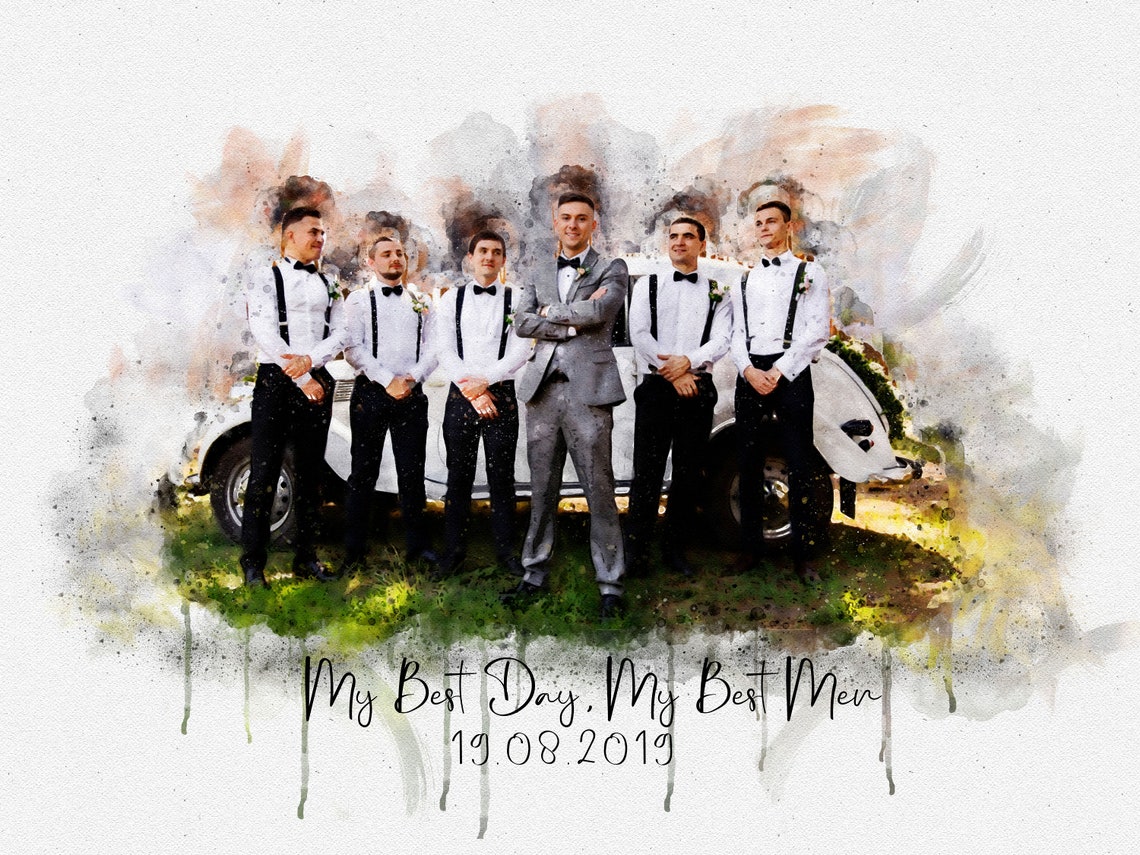 Four Groomsmen Laughing Watercolor Wedding Party Best Men Gift Poster - Image 4