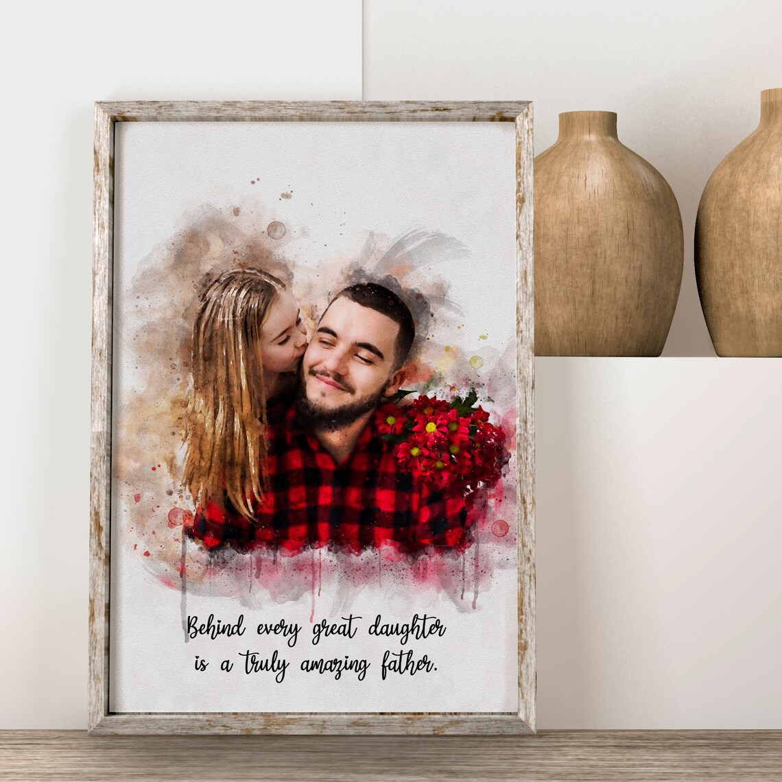 Watercolor Father Daughter Portrait With Loving Father Quote Poster