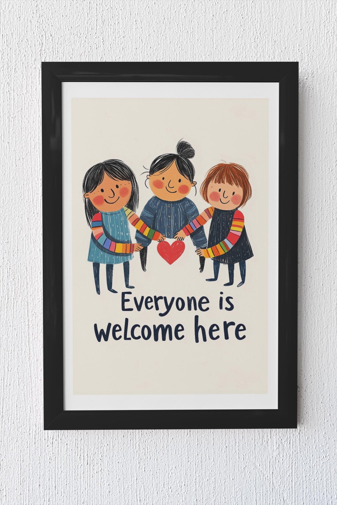 Everyone Is Welcome Here Three Kids Holding Heart Inclusion Poster