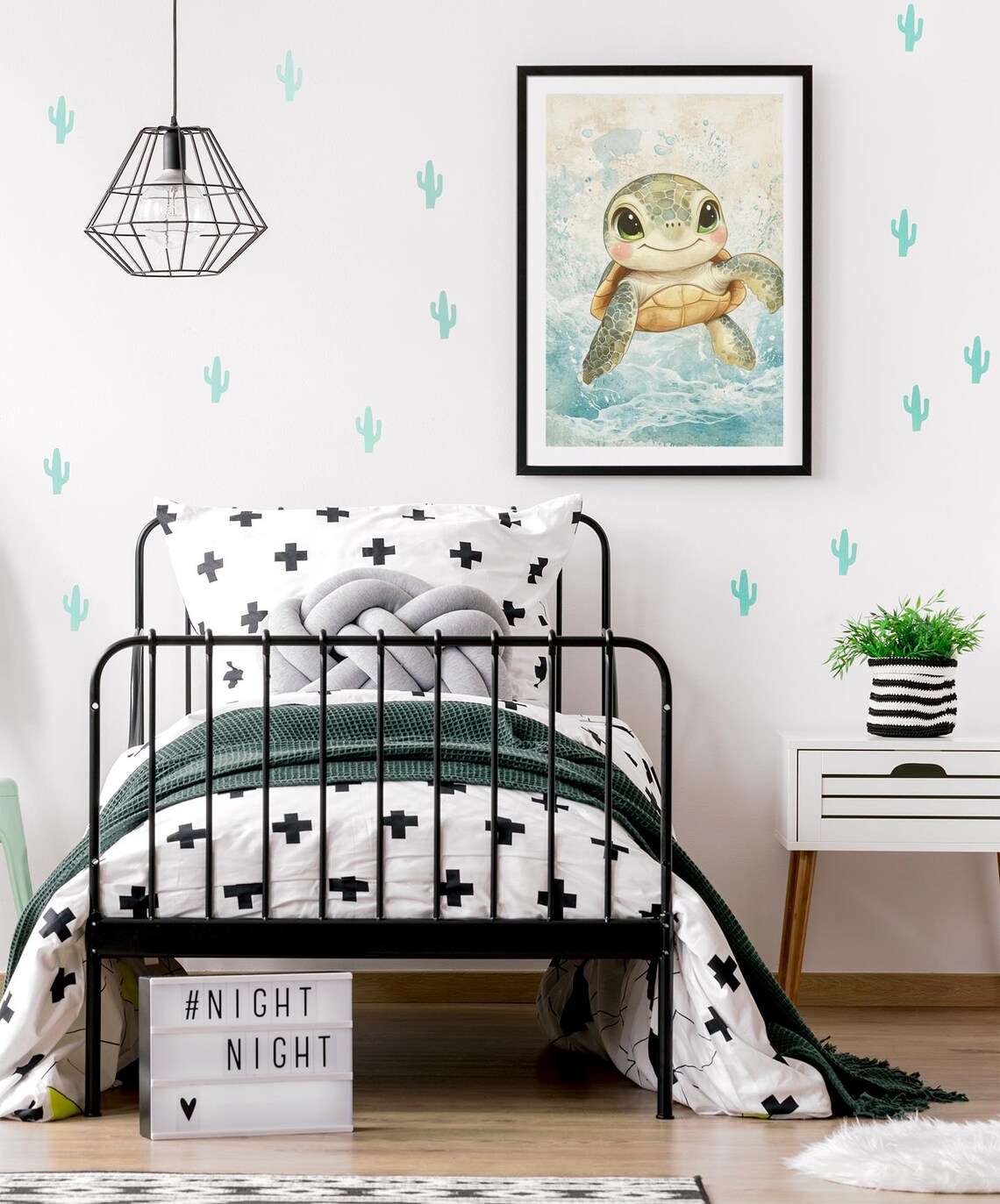 Cute Baby Sea Turtle Watercolor Ocean Nursery Kids Animal Poster - Image 3