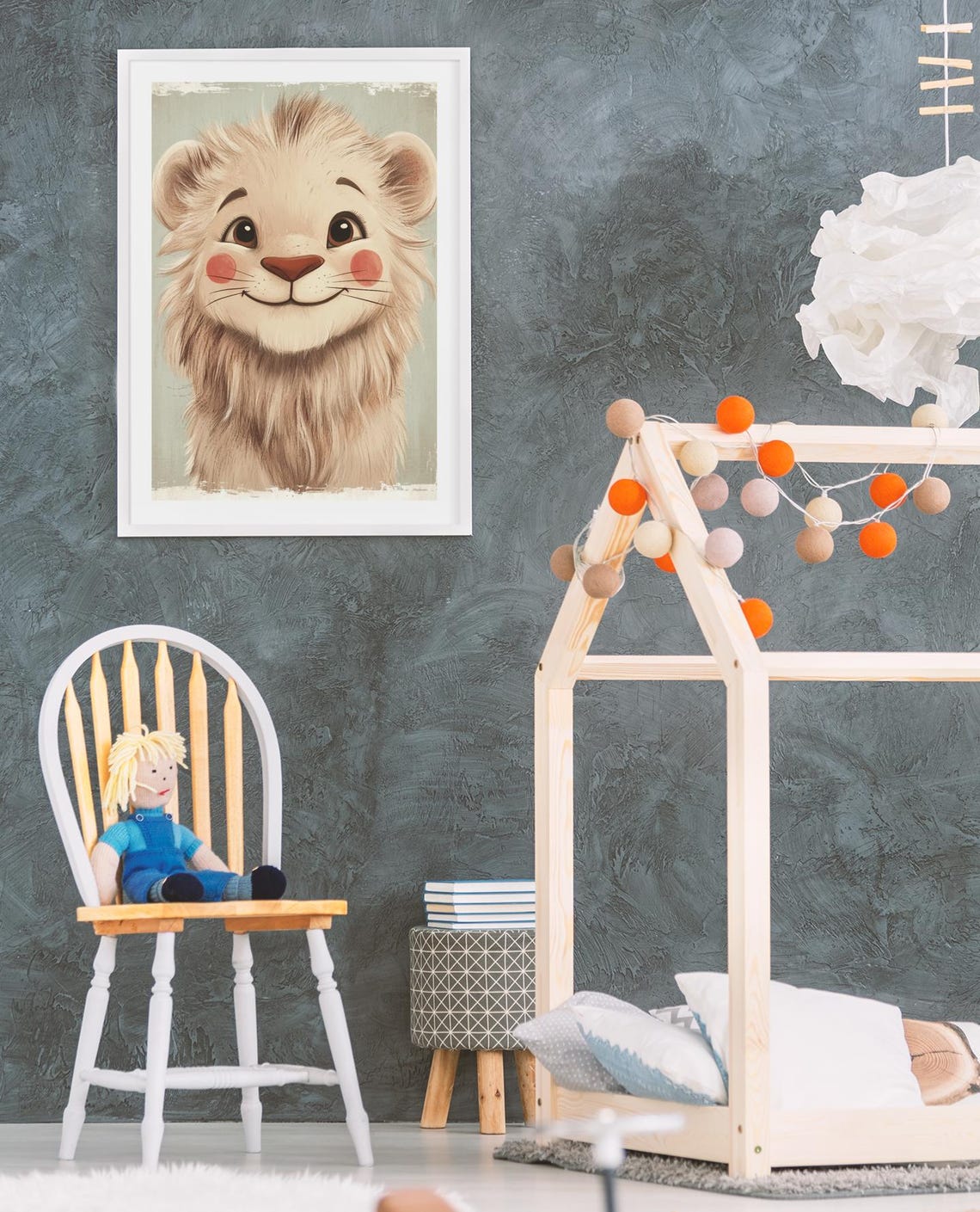 Adorable Fluffy Lion With Big Brown Eyes Nursery Animal Wall Art - Image 3