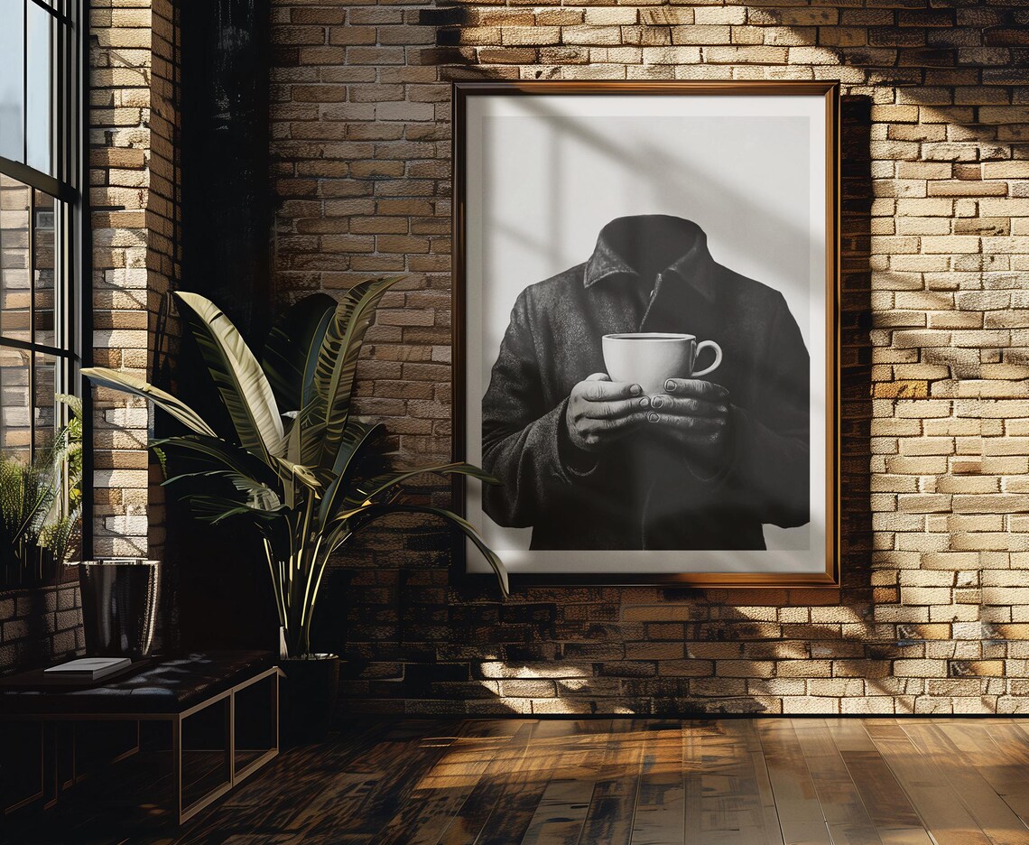 Surreal Headless Coffee Art Print Black White Modern Minimalist Wall Art For Unique Abstract Decor - Image 3
