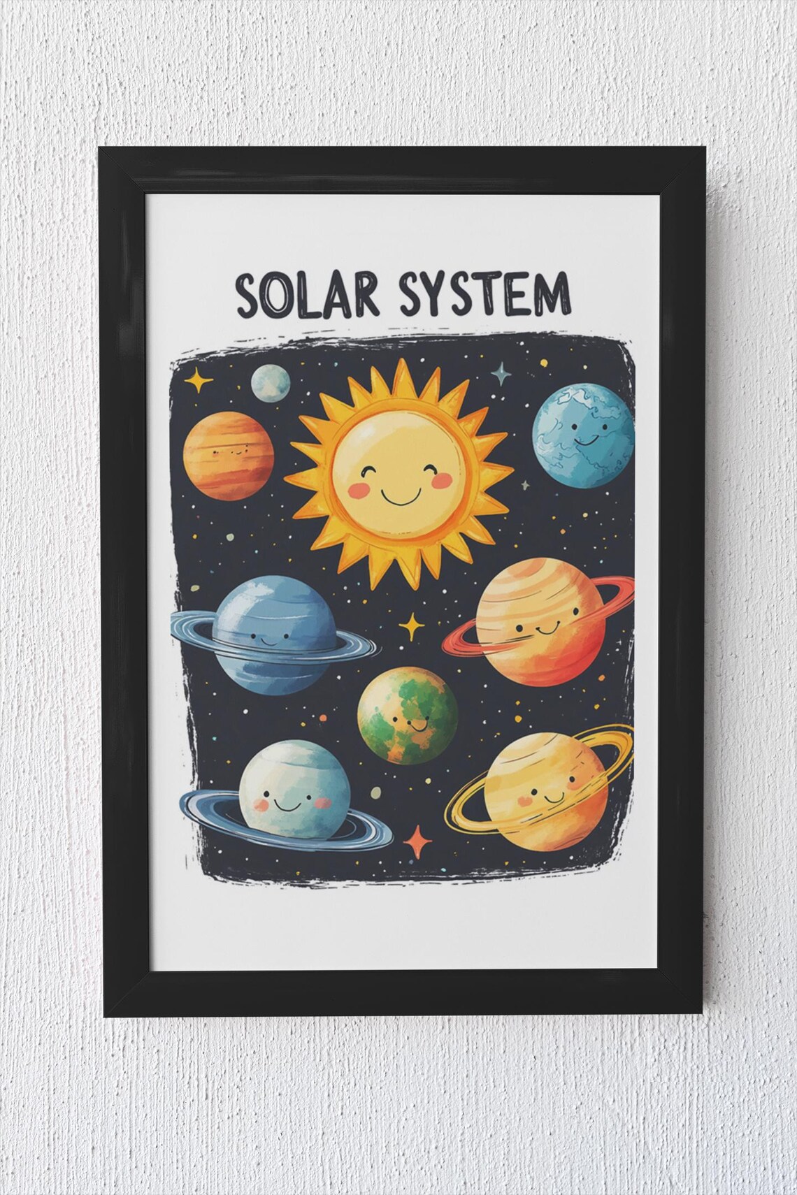 Cute Solar System Wall Art Print Dark Space Illustration Starry Sky Decor Kids Nursery Art Educational Space Poster - Image 4