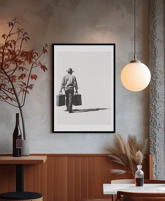 Black And White Western Art Print Lone Traveler Minimalist Cowboy Wall Art High Resolution For Home Decor