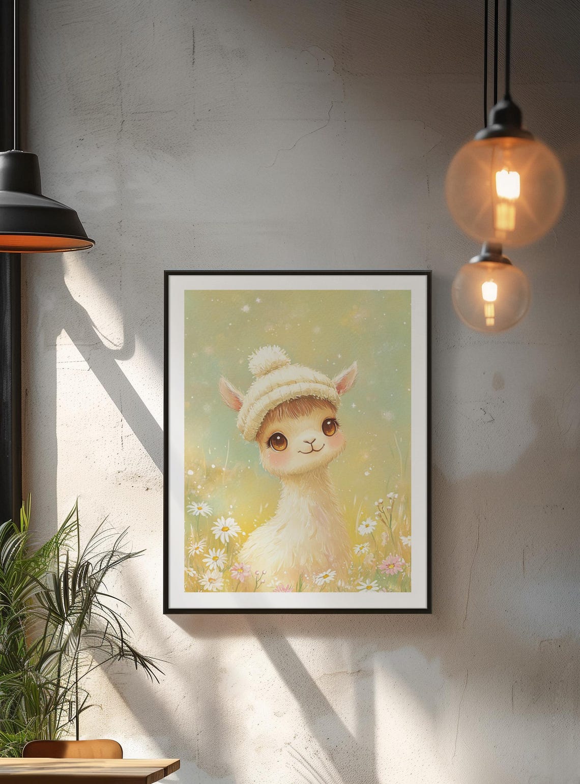 Adorable Llama In Knit Hat In Wildflower Meadow Nursery Poster - Image 4