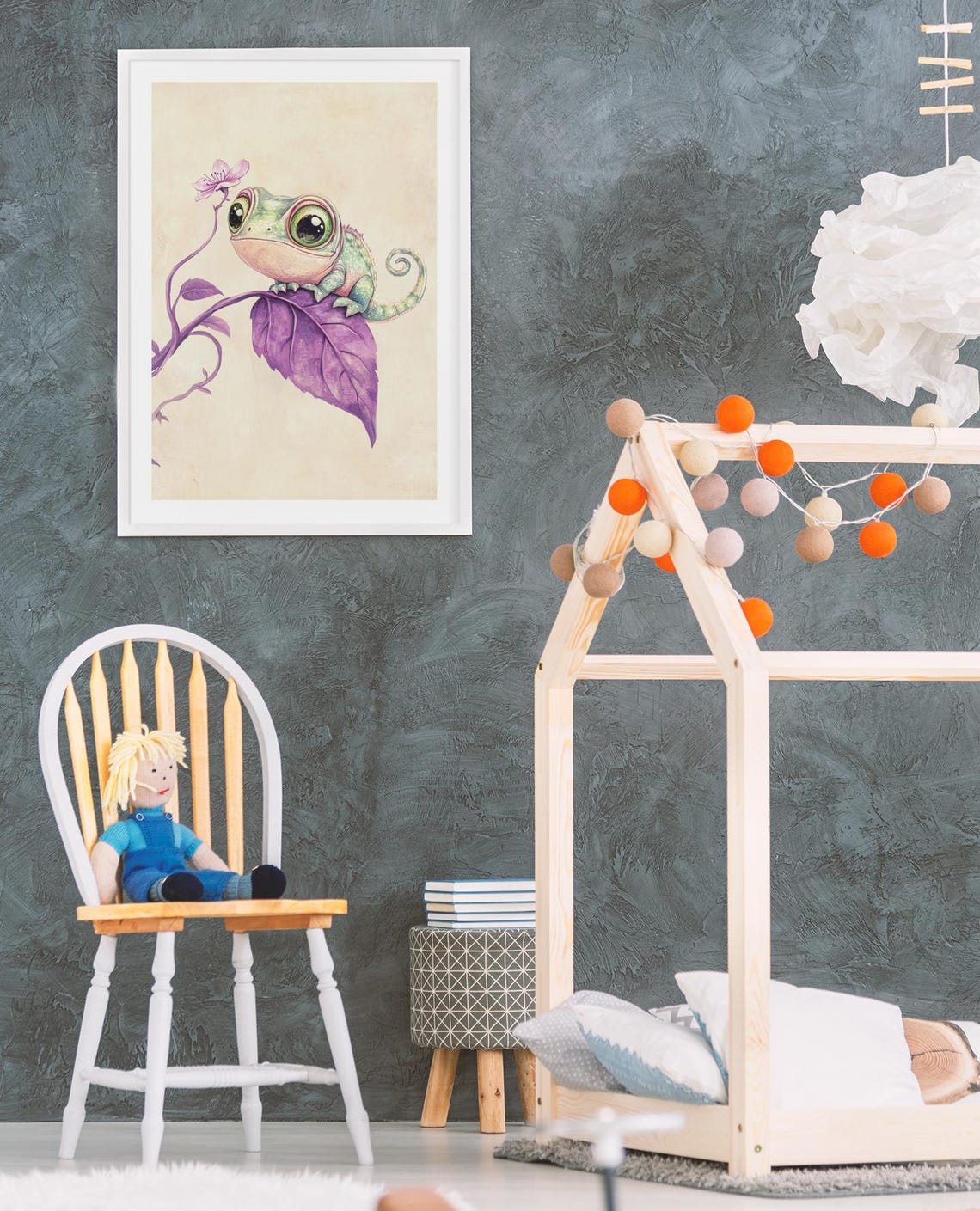 Cute Chameleon On Purple Leaf Watercolor Nursery Decor Poster - Image 4