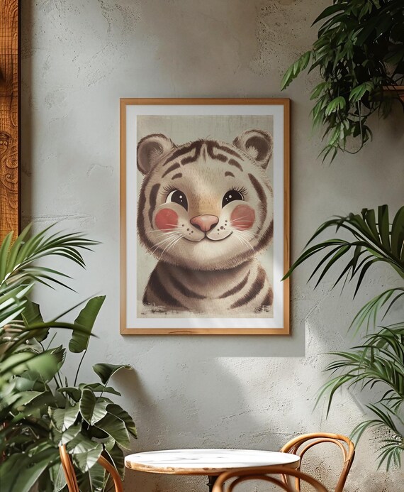 Cute Smiling Baby Tiger Portrait Nursery Safari Animal Wall Art