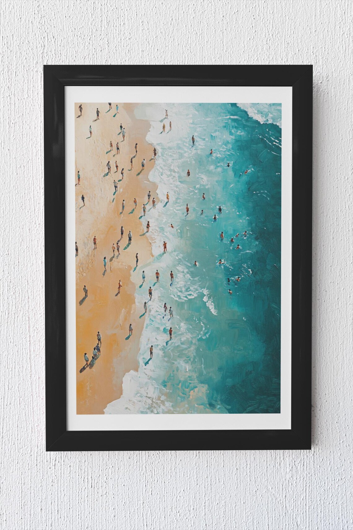 Aerial View Turquoise Beach Golden Sand Swimmers Coastal Poster - Image 4