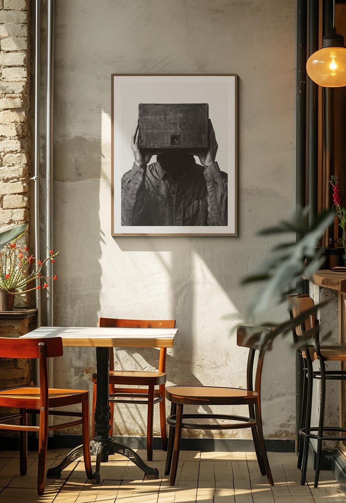 Man Holding Vintage Box Camera Over Face Surreal Photo Poster - Image 4