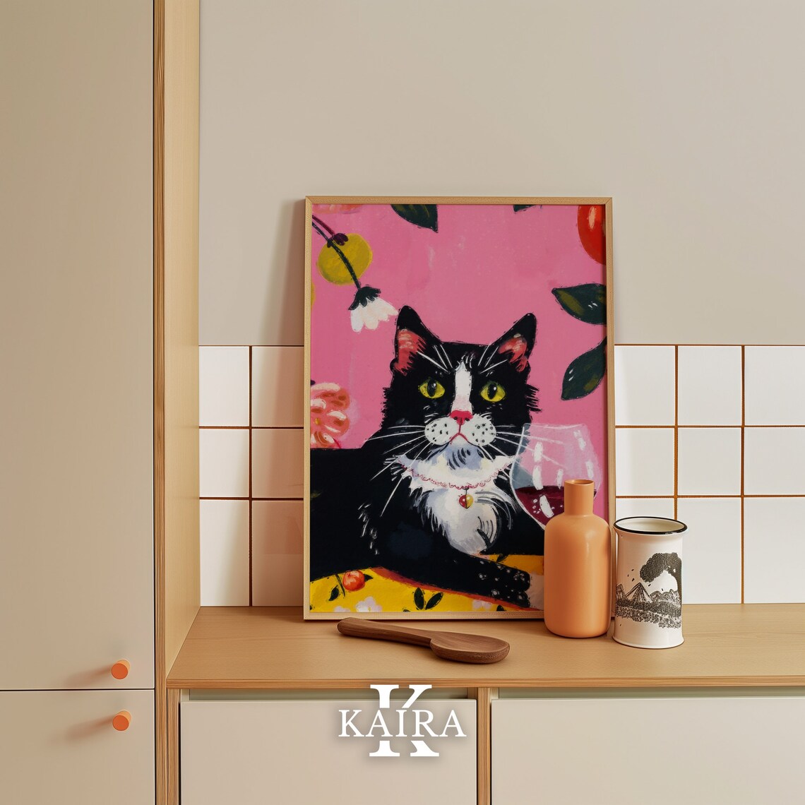 Tuxedo Cat With Glass Of Red Wine Sophisticated Wine Night Art Poster - Image 4