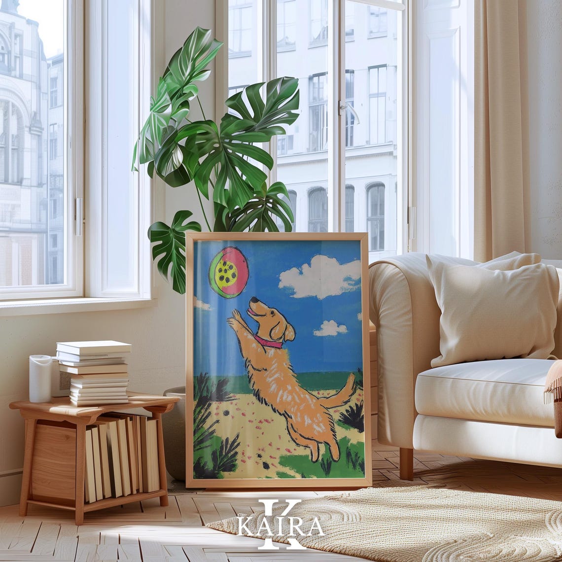 Golden Retriever Catching a Frisbee on a Sunny Summer Beach Poster - Image 4