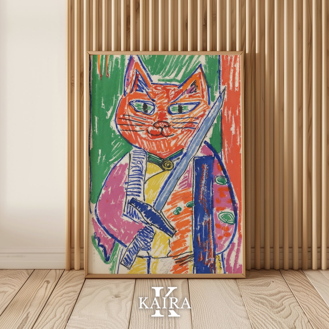 Funny Samurai Cat With Katana Sword In Kimono Japanese Cat Poster - Image 2