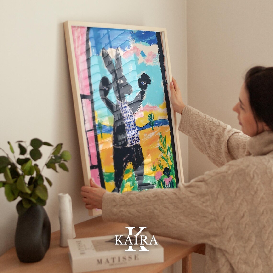Black Rabbit Boxer Raising His Gloves in the Golden Desert Poster - Image 2