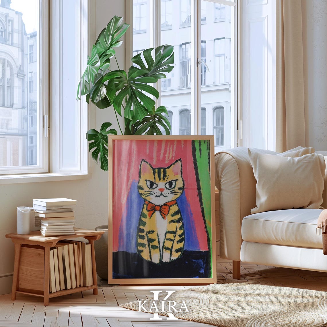 Dapper Striped Tabby Cat Wearing a Red Bow Tie on Pink Poster - Image 4