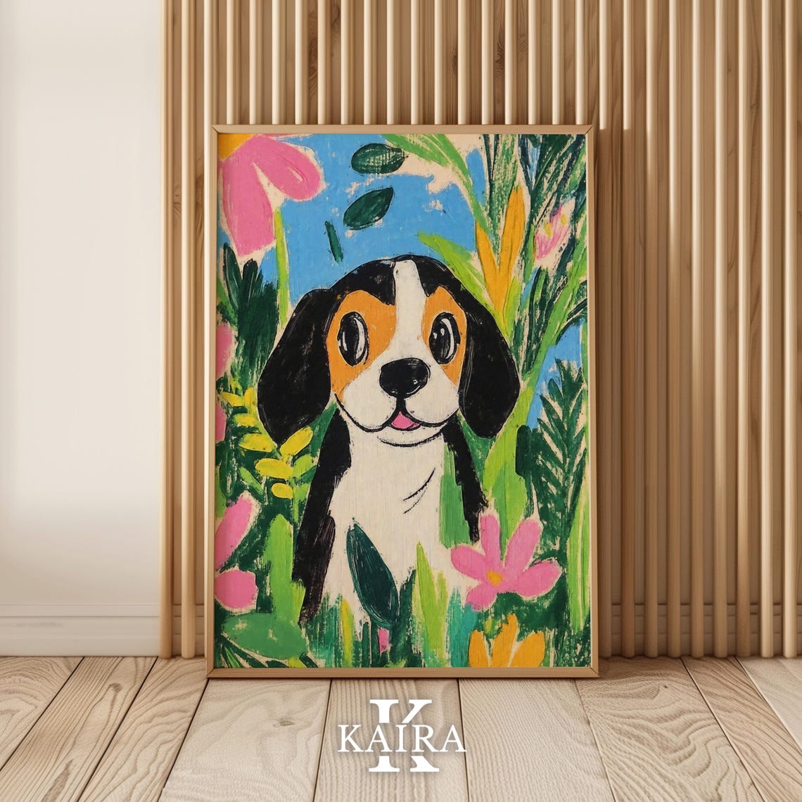 Beagle Puppy Portrait Peeking Through Green Tropical Leaves Poster - Image 5