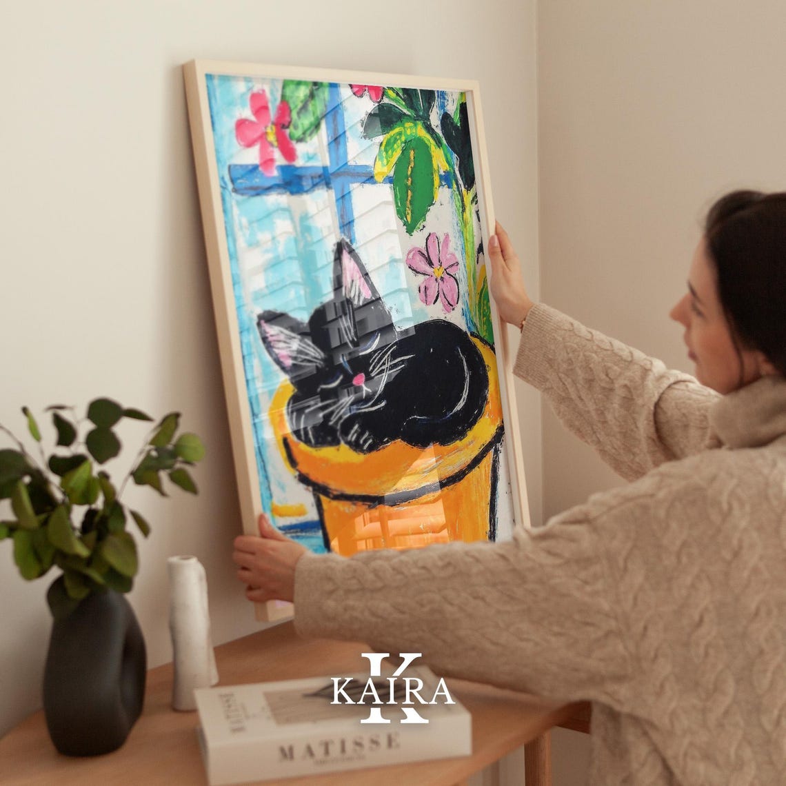 Sleeping Black Kitten Curled Inside a Sunny Flowerpot Poster - Image 2