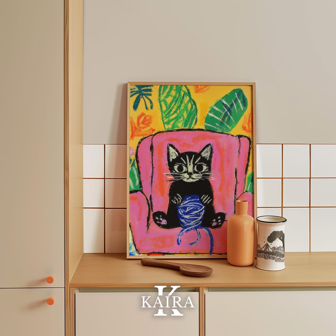 Black Kitten Playing With a Yarn Ball on a Pink Chair Poster - Image 4