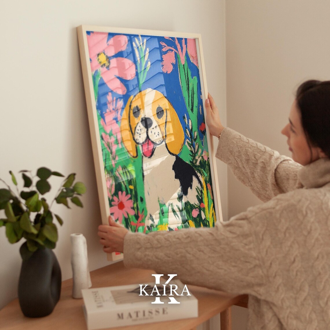 Happy Beagle Puppy Sitting In A Field Of Pink Flowers Poster - Image 2