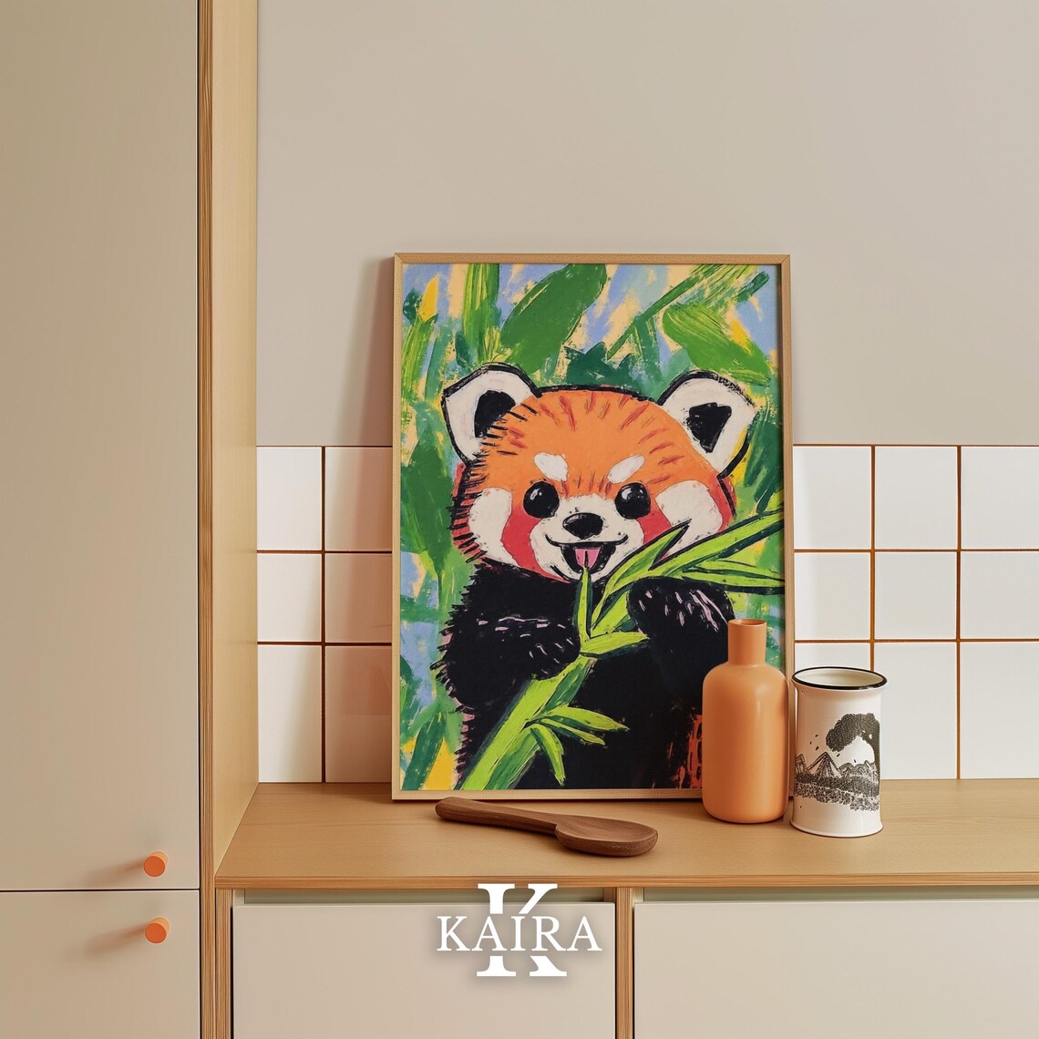 Happy Red Panda Munching Fresh Green Bamboo Leaves in the Forest Poster - Image 5