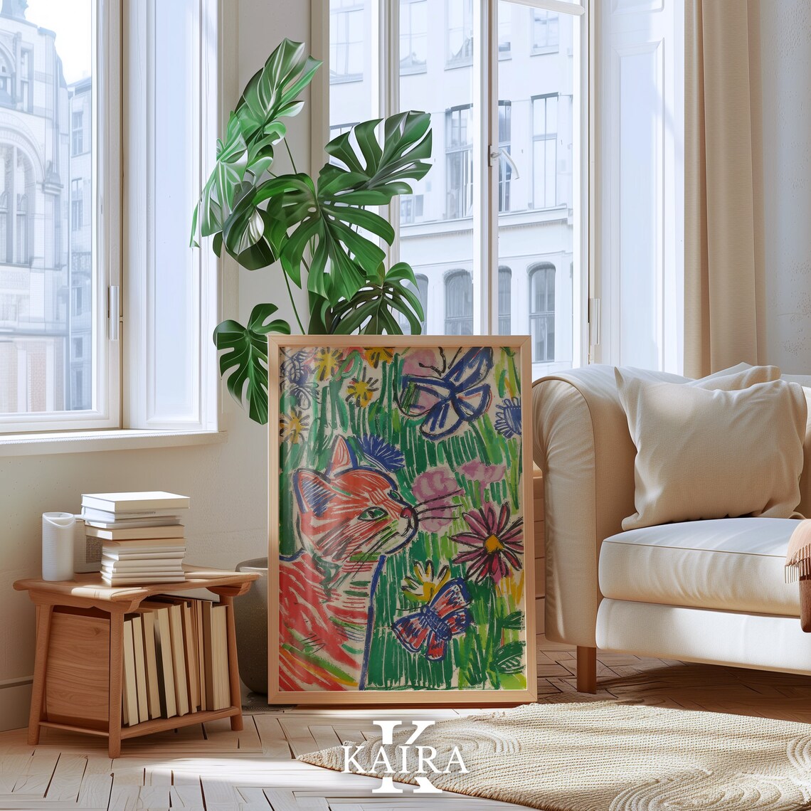 Orange Cat Among Flowers And Butterflies Colorful Garden Poster - Image 5