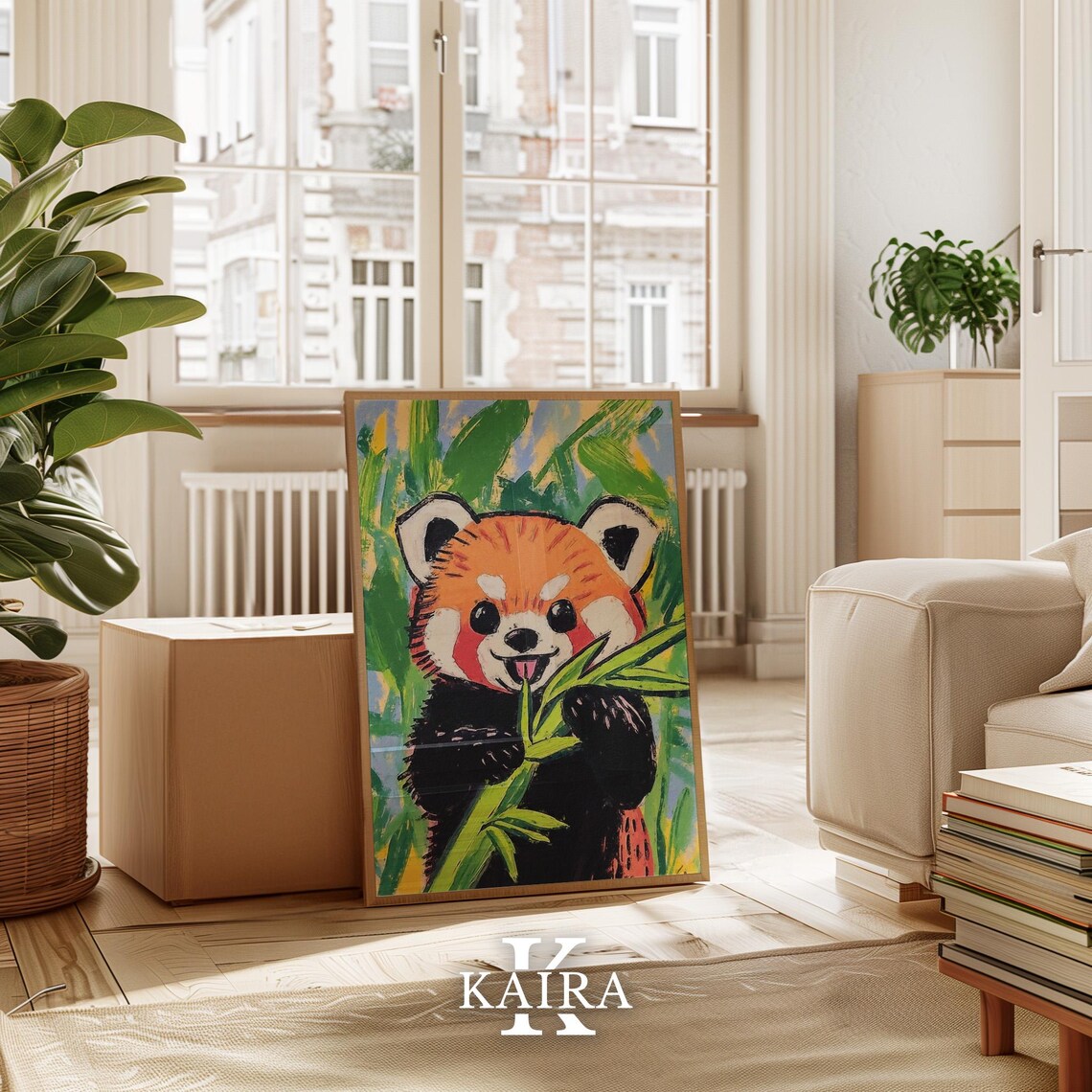 Happy Red Panda Munching Fresh Green Bamboo Leaves in the Forest Poster - Image 3
