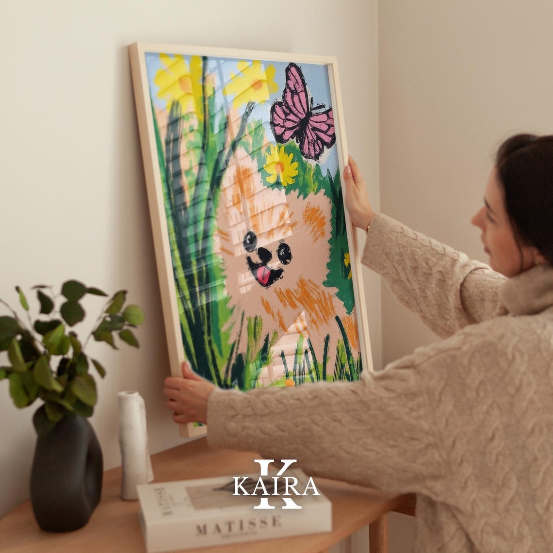 Fluffy Orange Puppy Chasing a Pink Butterfly in a Daisy Field Poster - Image 2