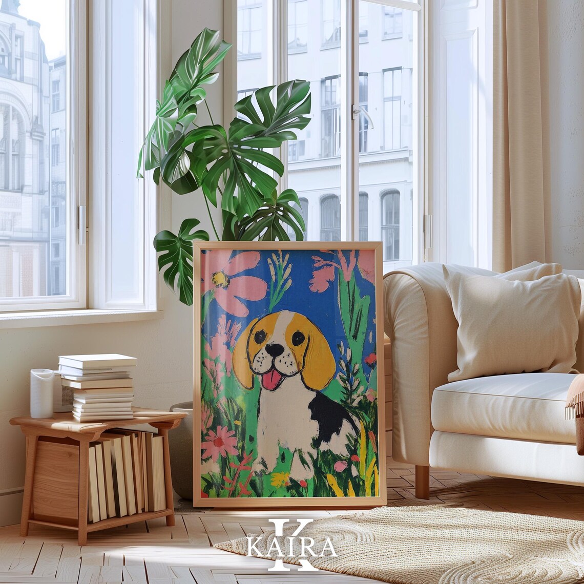 Happy Beagle Puppy Sitting In A Field Of Pink Flowers Poster - Image 4