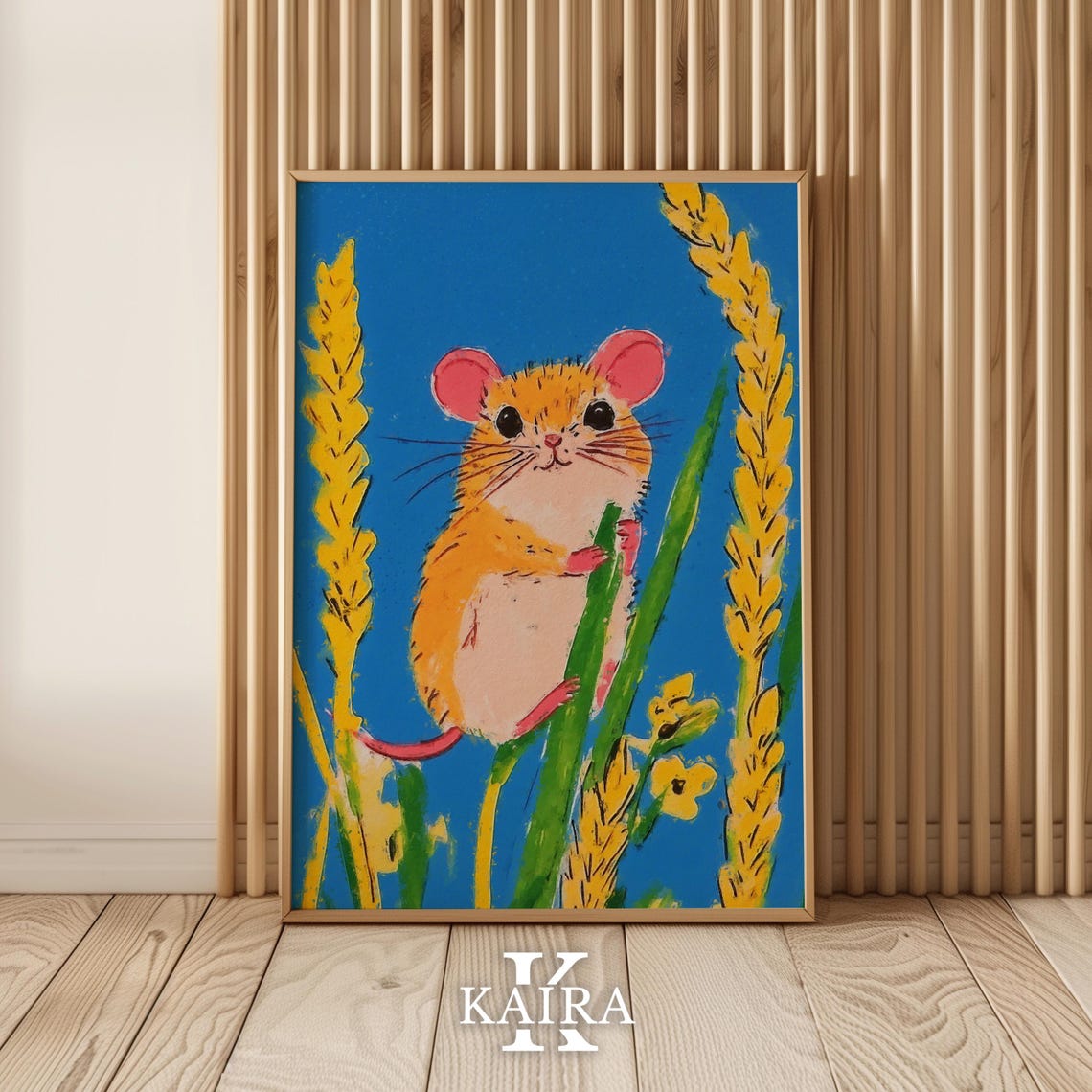 Tiny Yellow Harvest Mouse Climbing Tall Golden Wheat Stalks Poster - Image 5