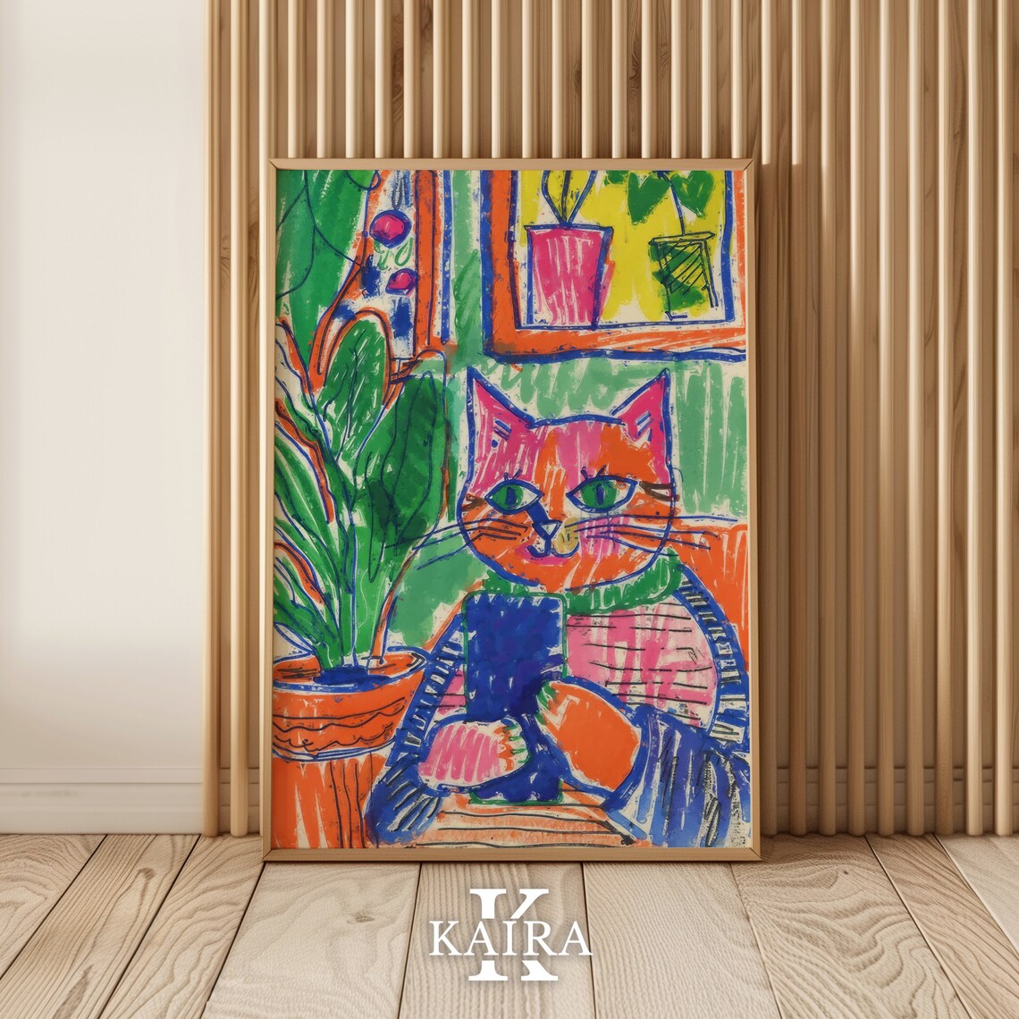 Cat Taking Selfie With Phone Colorful Cartoon Funny Cat Poster - Image 2