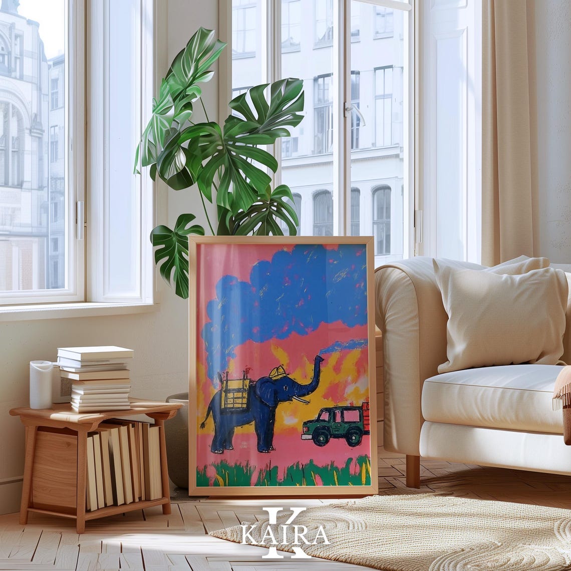 Elephant Firefighter and Fire Truck at a Blazing Sunset Poster - Image 3