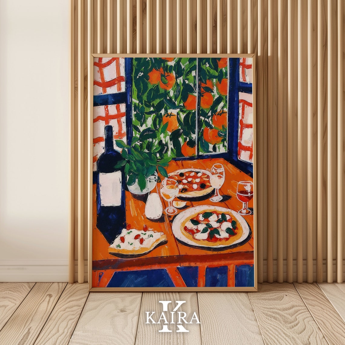 Italian Dinner Table Pizza Wine Painting Kitchen Food Poster - Image 2