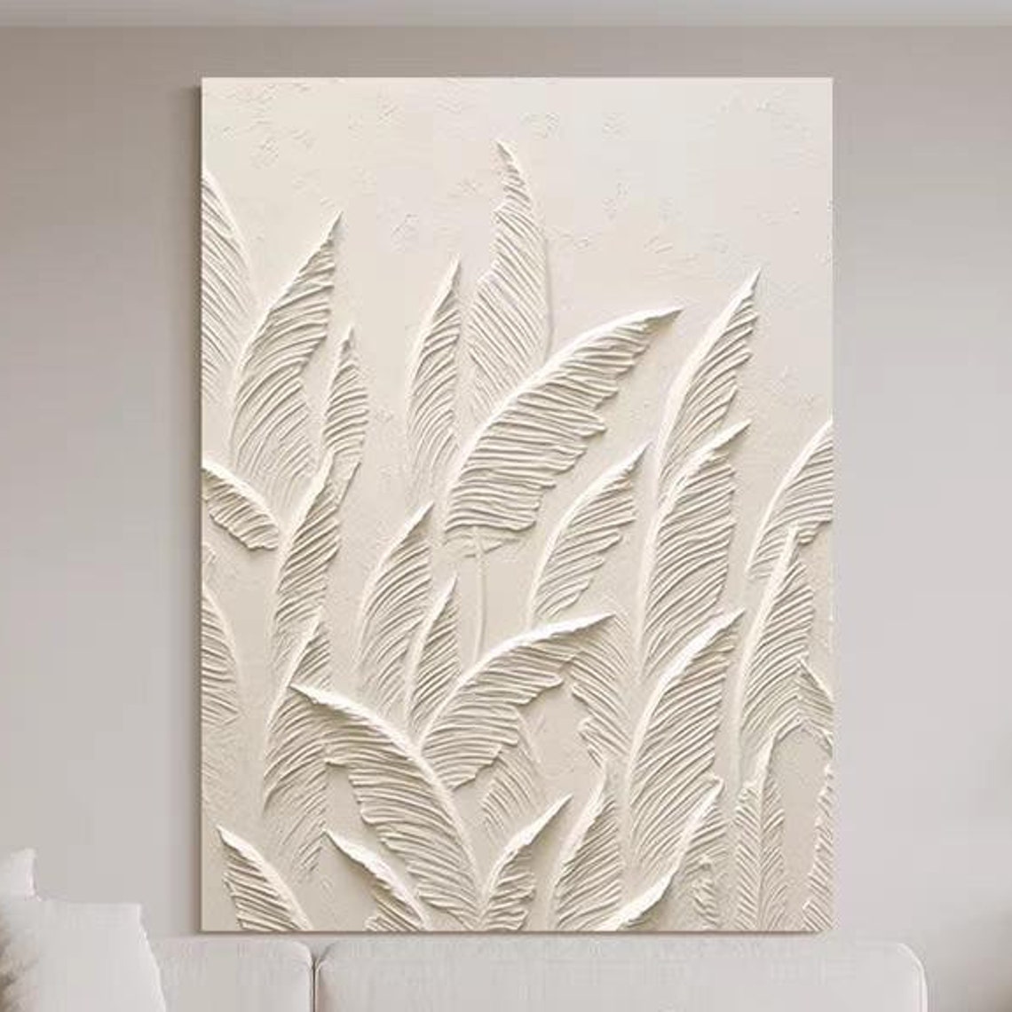 White Feather Leaves Relief Textured Botanical Art Decor Poster