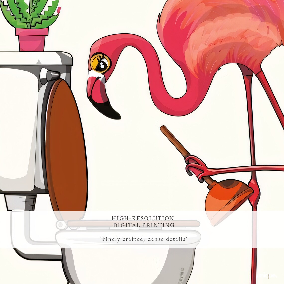 Funny Pink Flamingo Plunging Toilet Cartoon Bathroom Humor Poster - Image 2