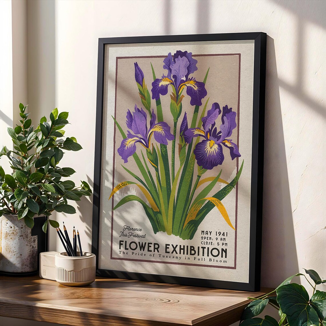 Flower Market Iris Print, Retro Florence Italy Travel Poster