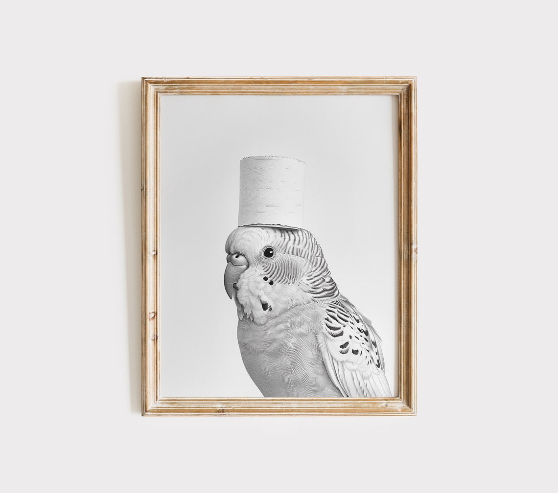 Budgie Parakeet Wearing Toilet Paper Hat Funny Bathroom Bird Poster