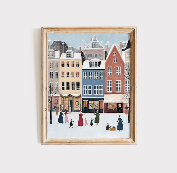 Colorful Winter Street Snow Scene in Copenhagen Style Poster