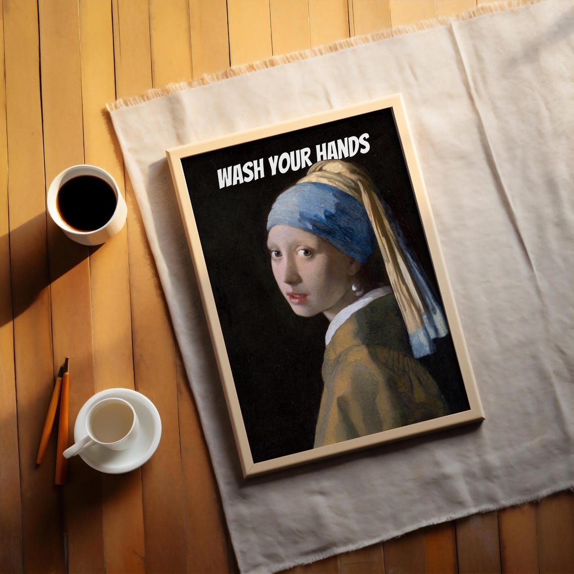 Vermeer Girl with Pearl Earring Wash Your Hands Parody Poster - Image 2