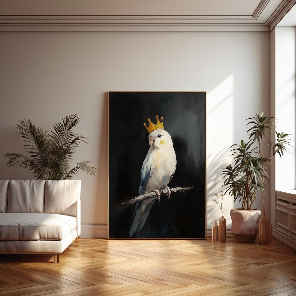 Budgie Art Poster, Dark Academia Bird Decor