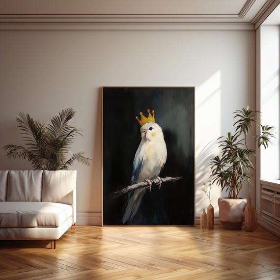 Budgie Art Poster, Dark Academia Bird Decor