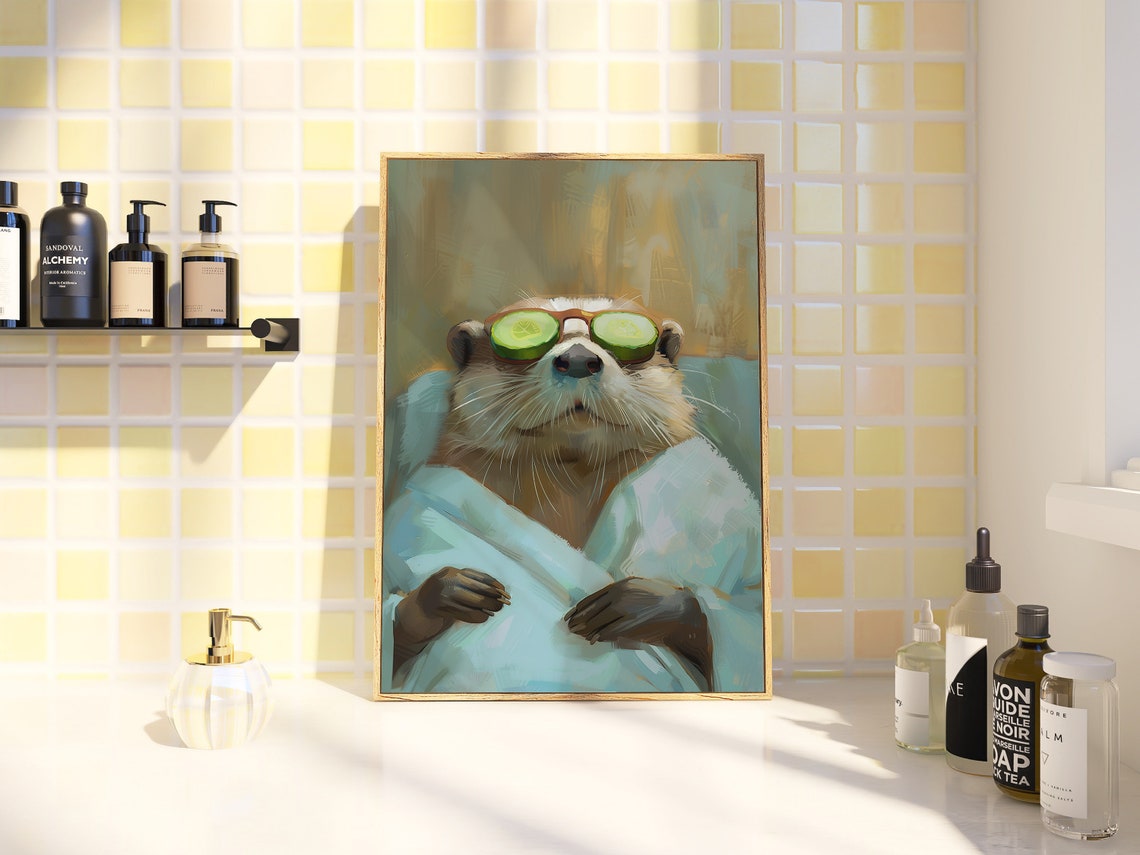 Relaxing Otter Spa Day Cucumber Eyes Painted Bathrobe Wall Poster - Image 2