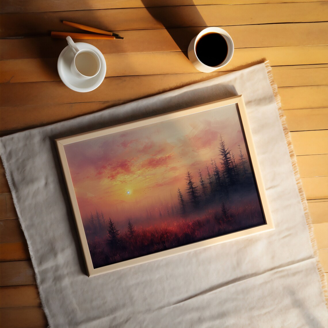 Forest Wallpaper Sunset Forest Painting Art Print - Image 3