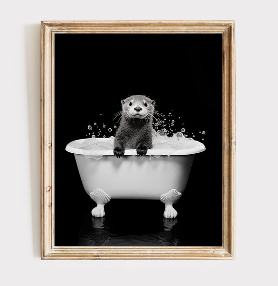 Otter Poster Animal Bathroom Poster Otter Gift Otter Art Bathroom Wall Decor Poster Black And White Bathroom Print
