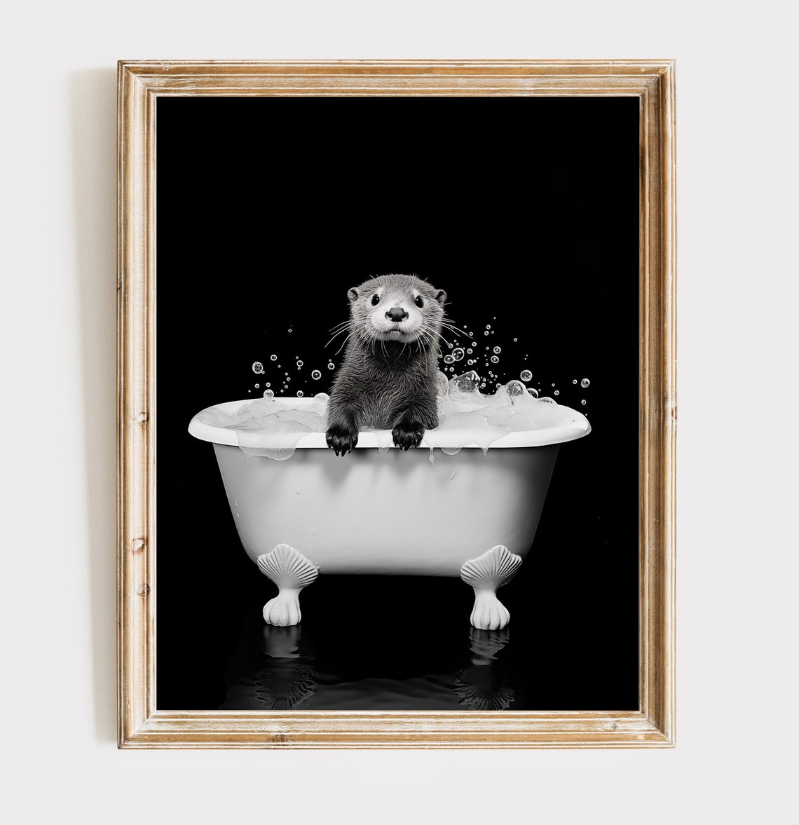 Baby Otter Bubble Bath Cute Black White Night Funny Animal Poster