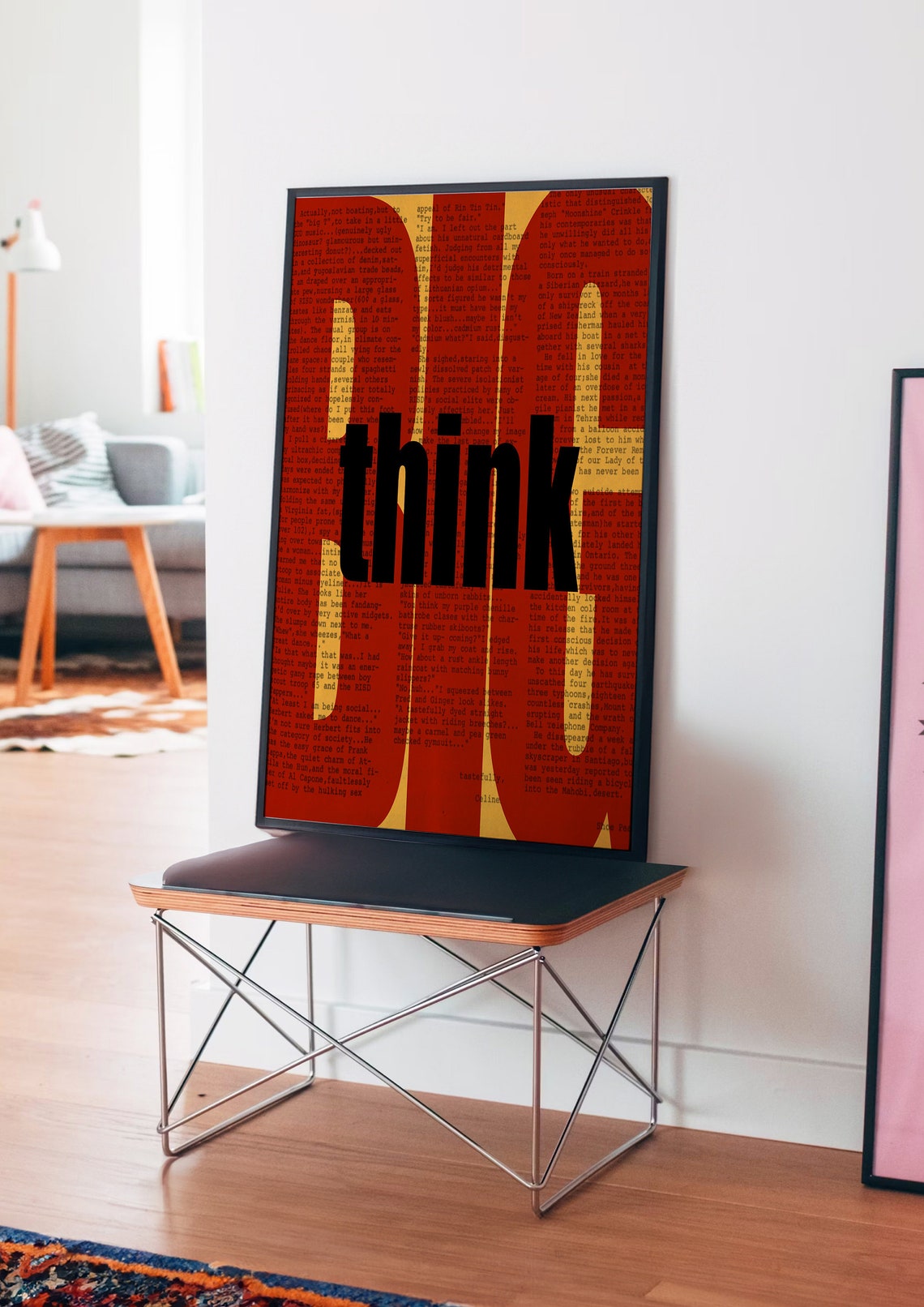 Bold Black Think Typography on a Red Newspaper Collage Poster - Image 4