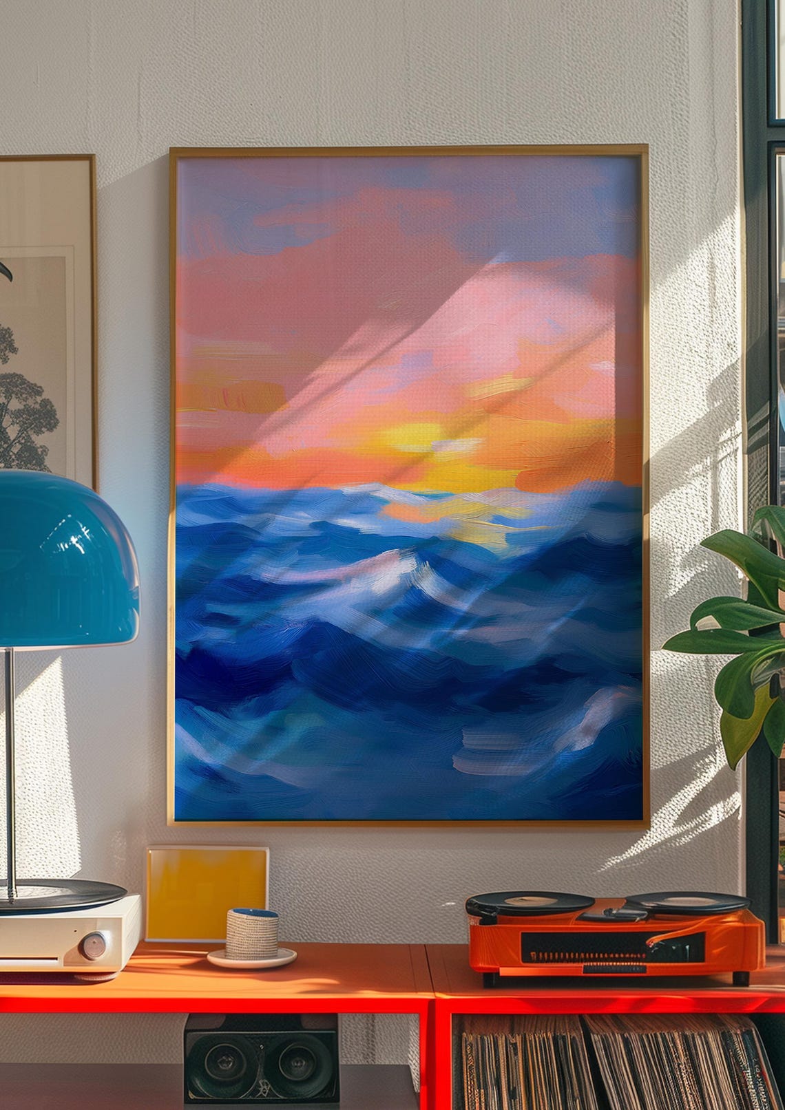 Ocean Waves Beneath a Pink and Orange Sunset Sky Panoramic Poster - Image 3