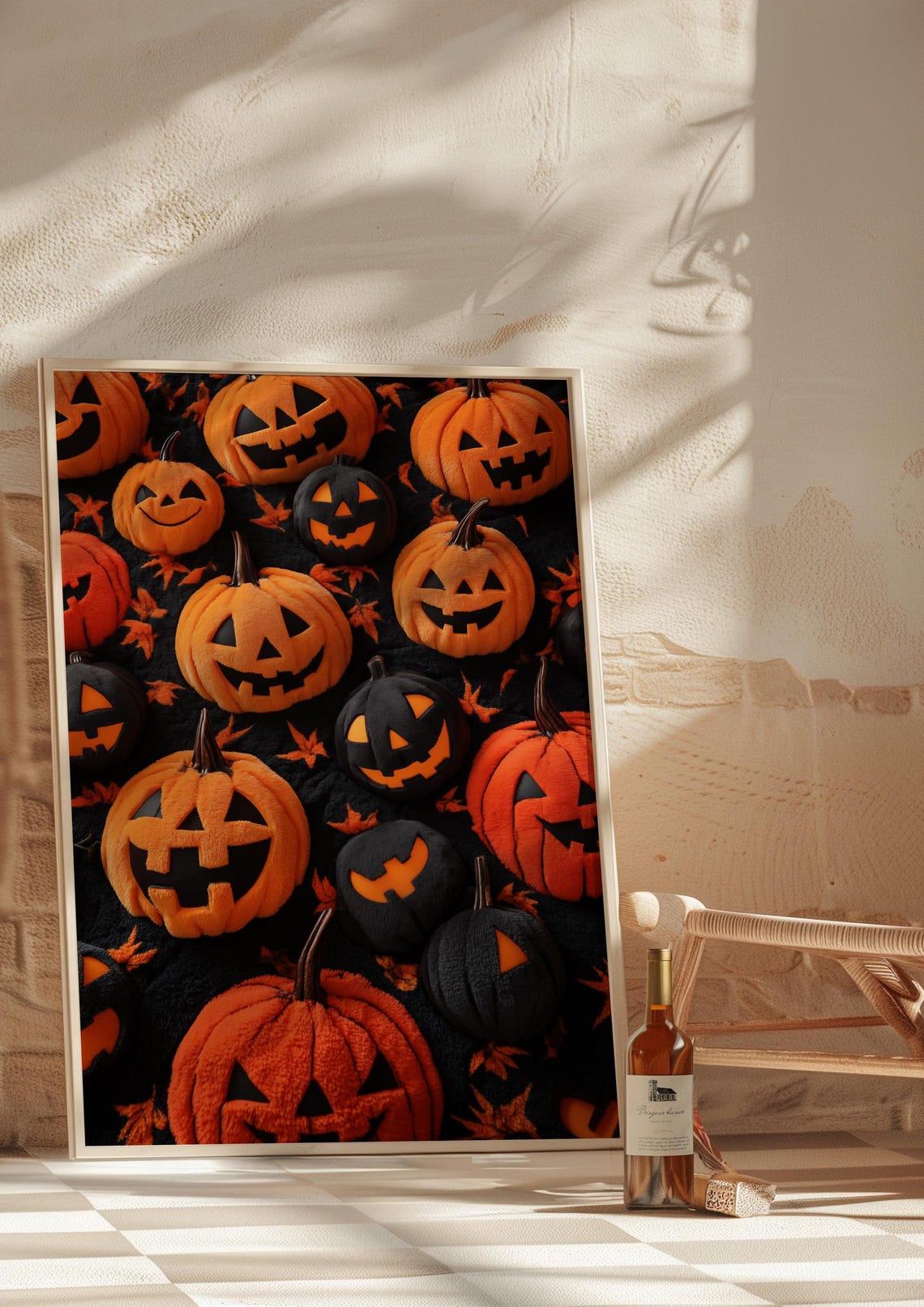 Plush Pumpkins Halloween Pattern Cozy Spooky Cute Fall Decor Poster - Image 2