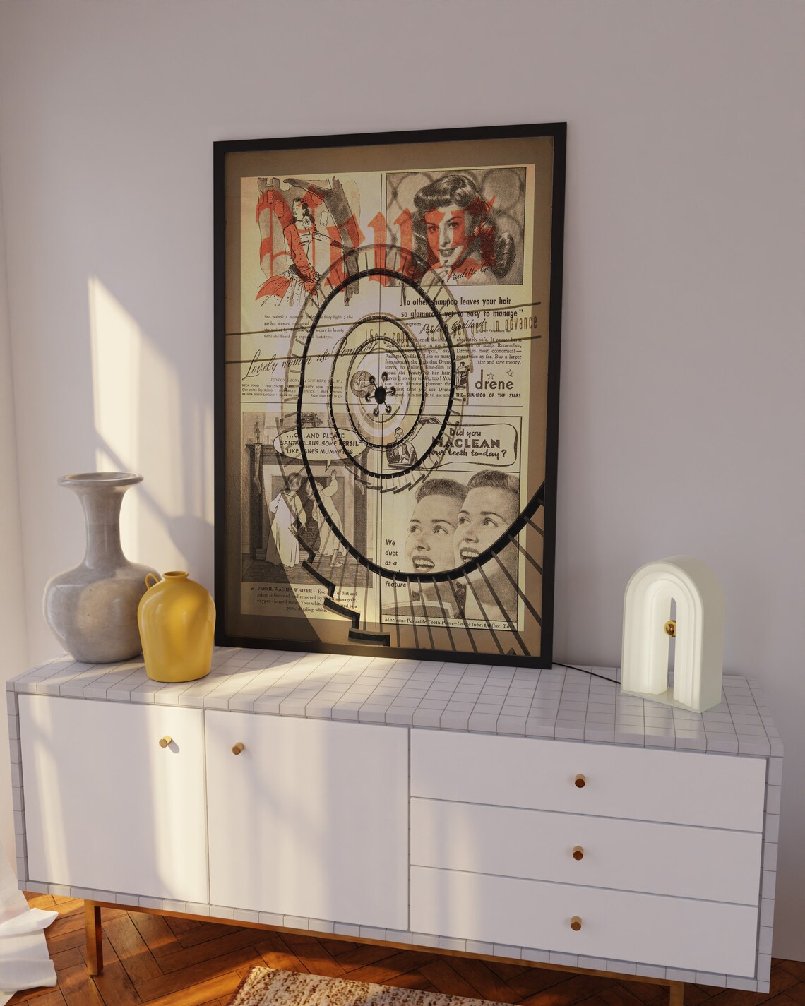 Vintage Newspaper Collage Retro Ads Spiral Typography Art Poster - Image 2