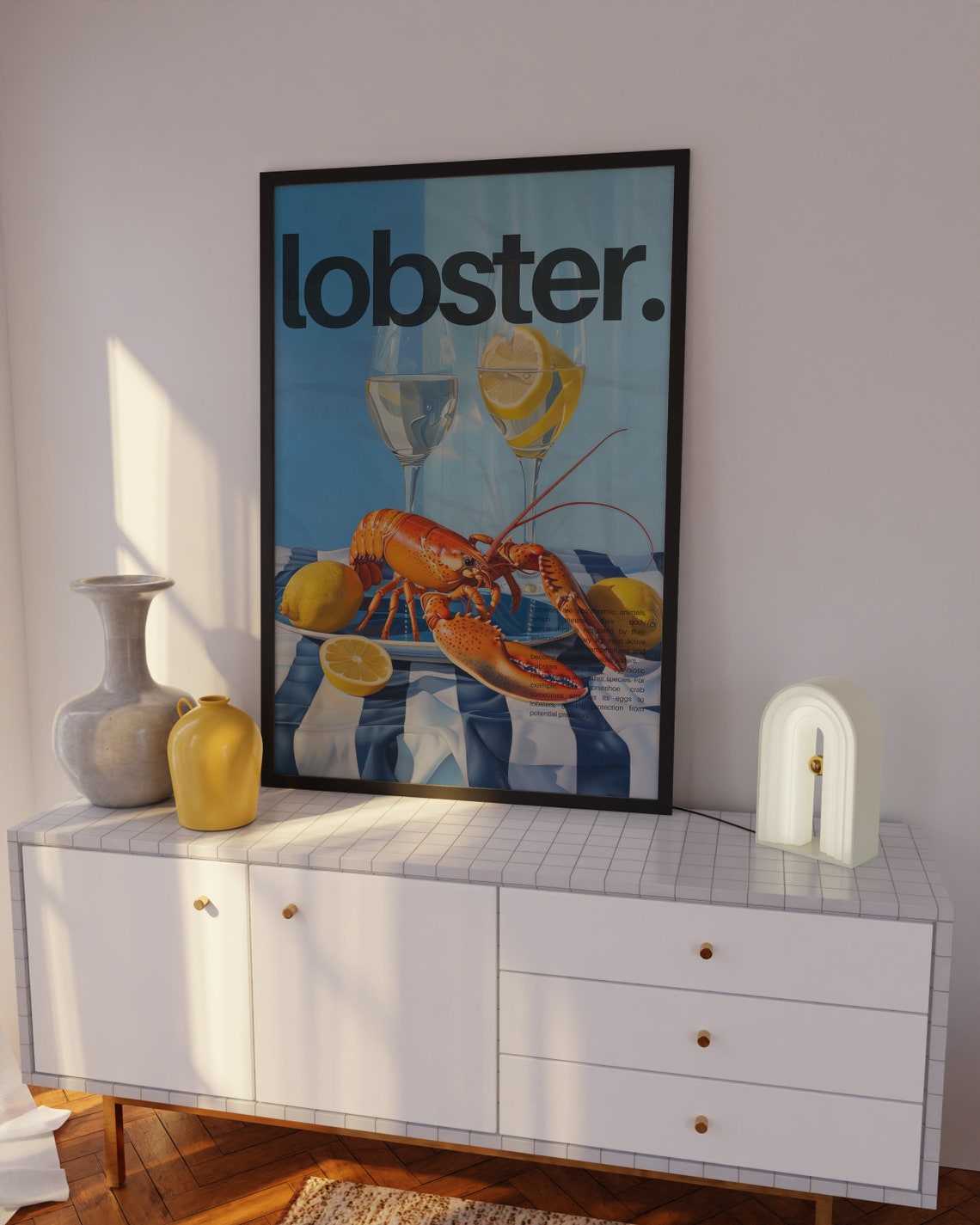 Lobster Kitchen Poster with Fresh Lobster Lemon and Wine Glasses - Image 3